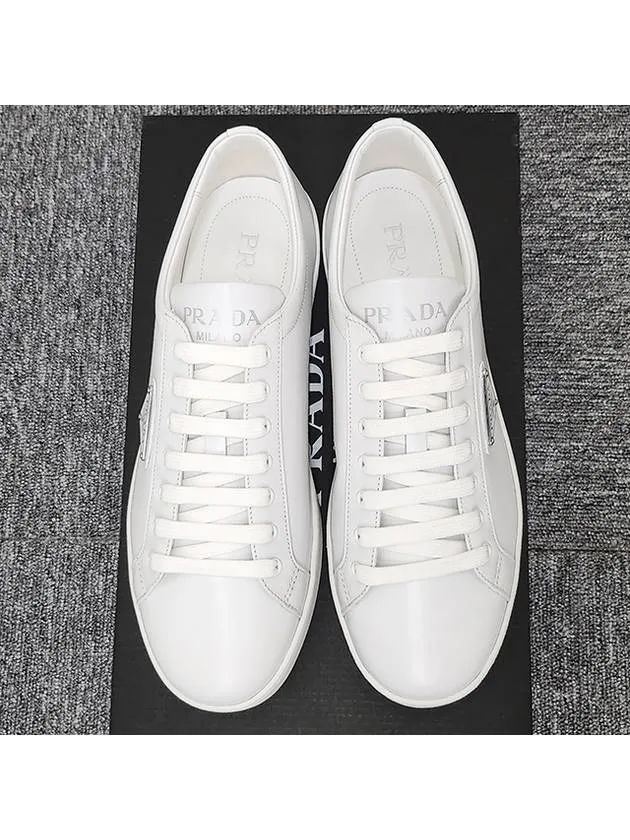 Brushed Leather Low Top Sneakers White