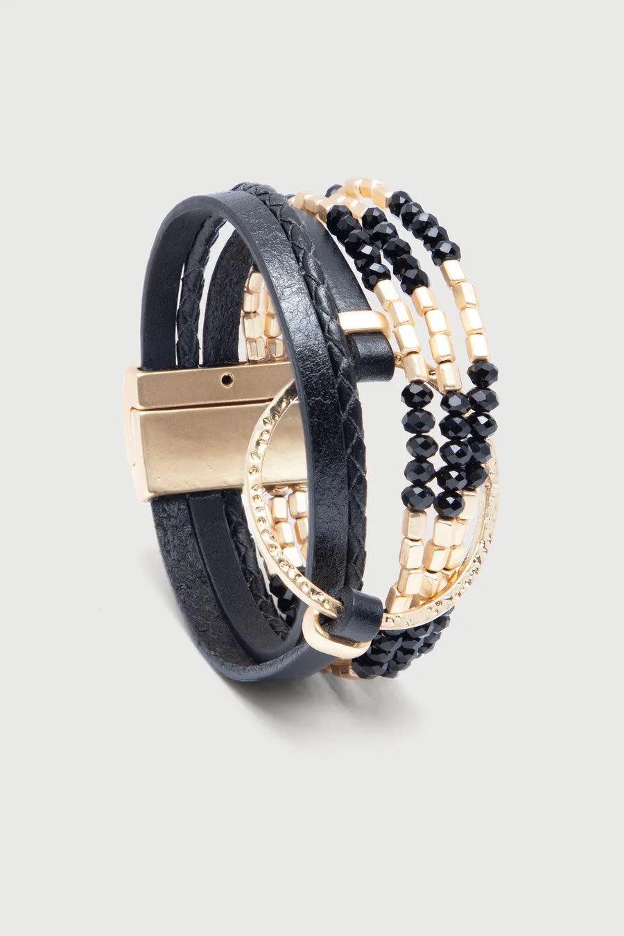 Leather Beaded Crystal Circle Bracelet