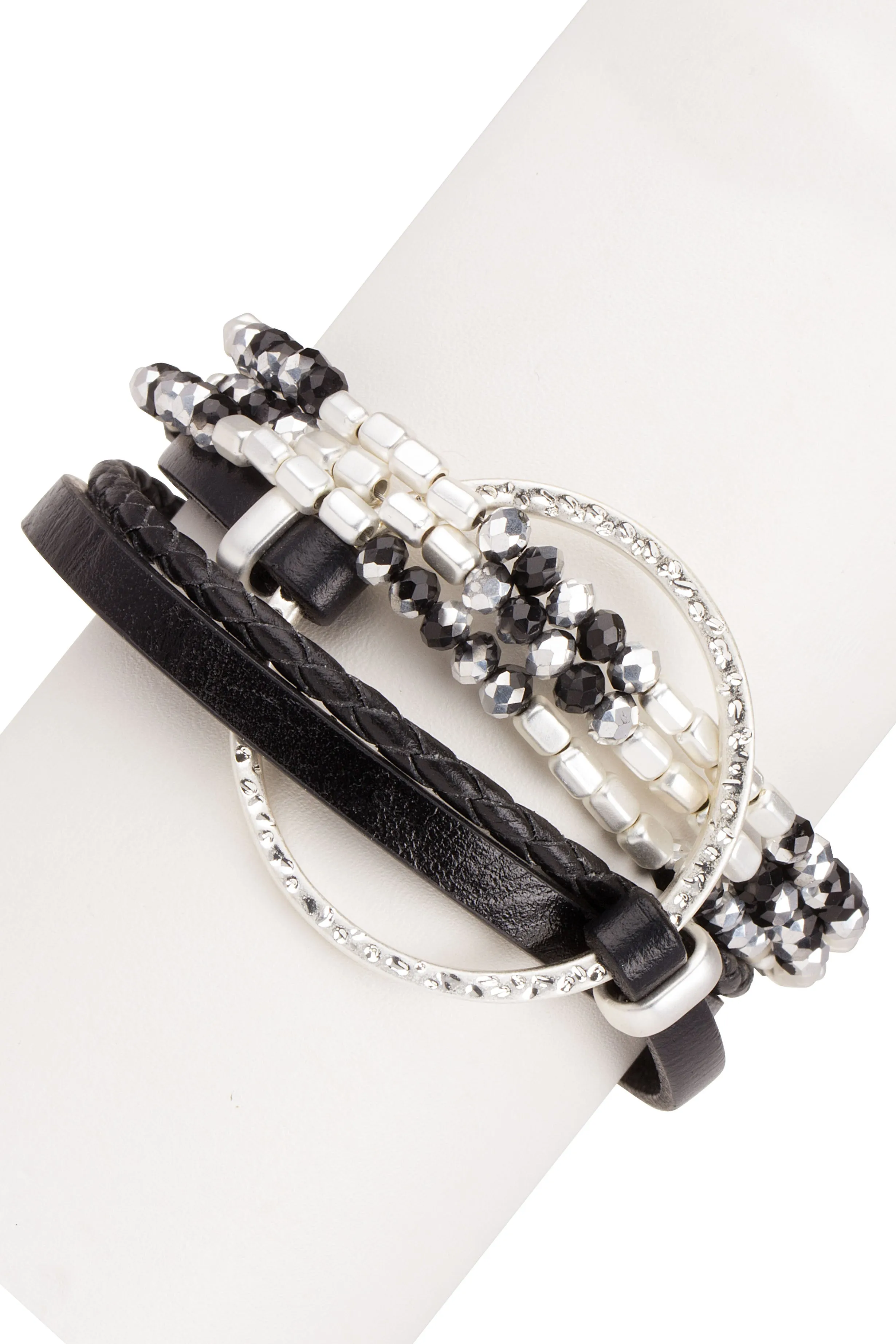 Leather Beaded Crystal Circle Bracelet
