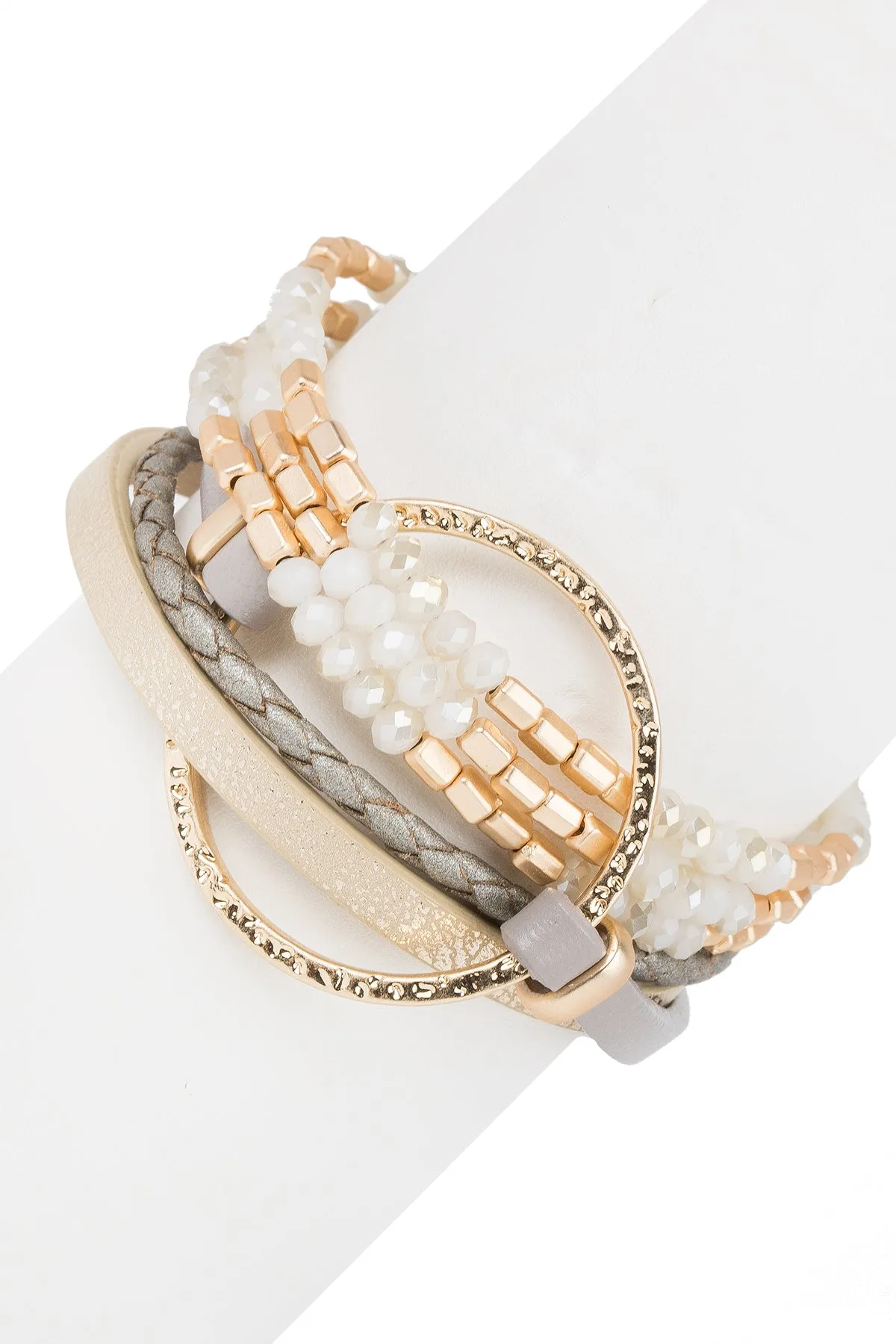 Leather Beaded Crystal Circle Bracelet