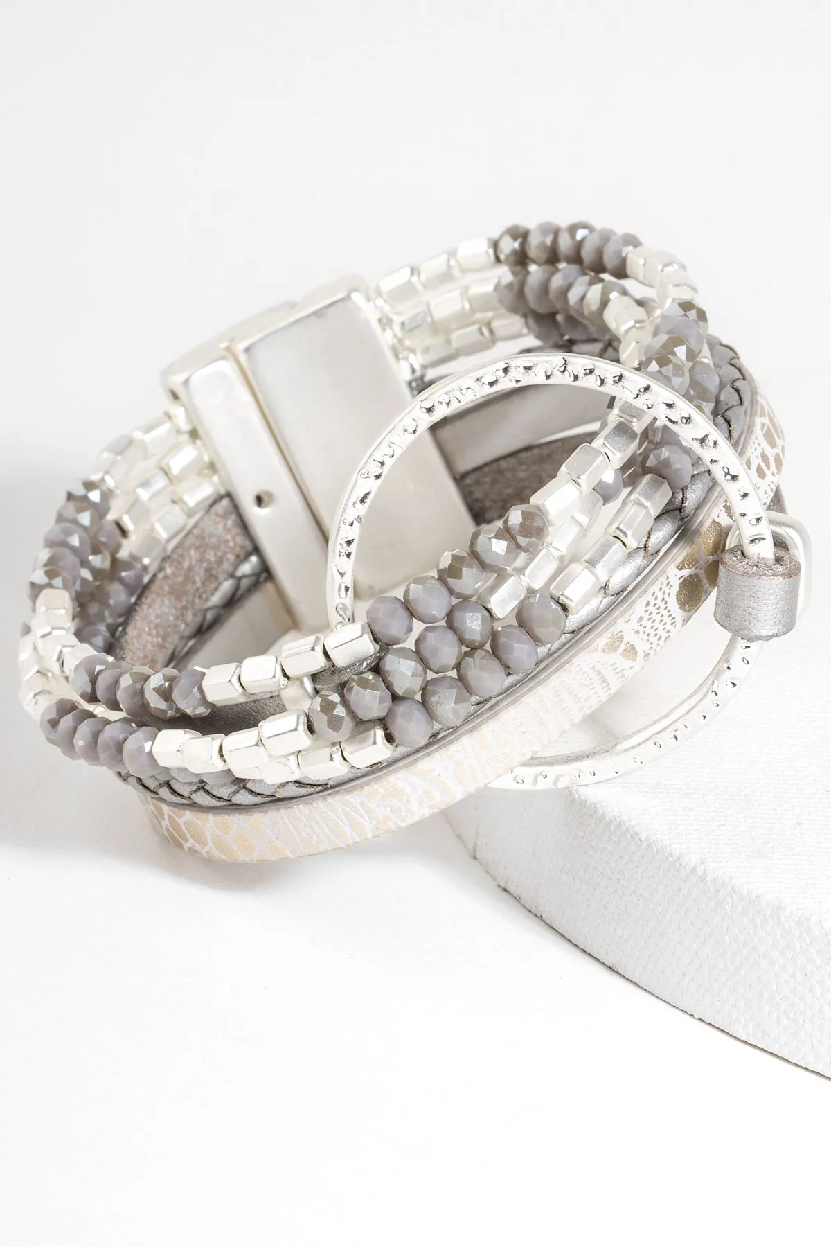 Leather Beaded Crystal Circle Bracelet