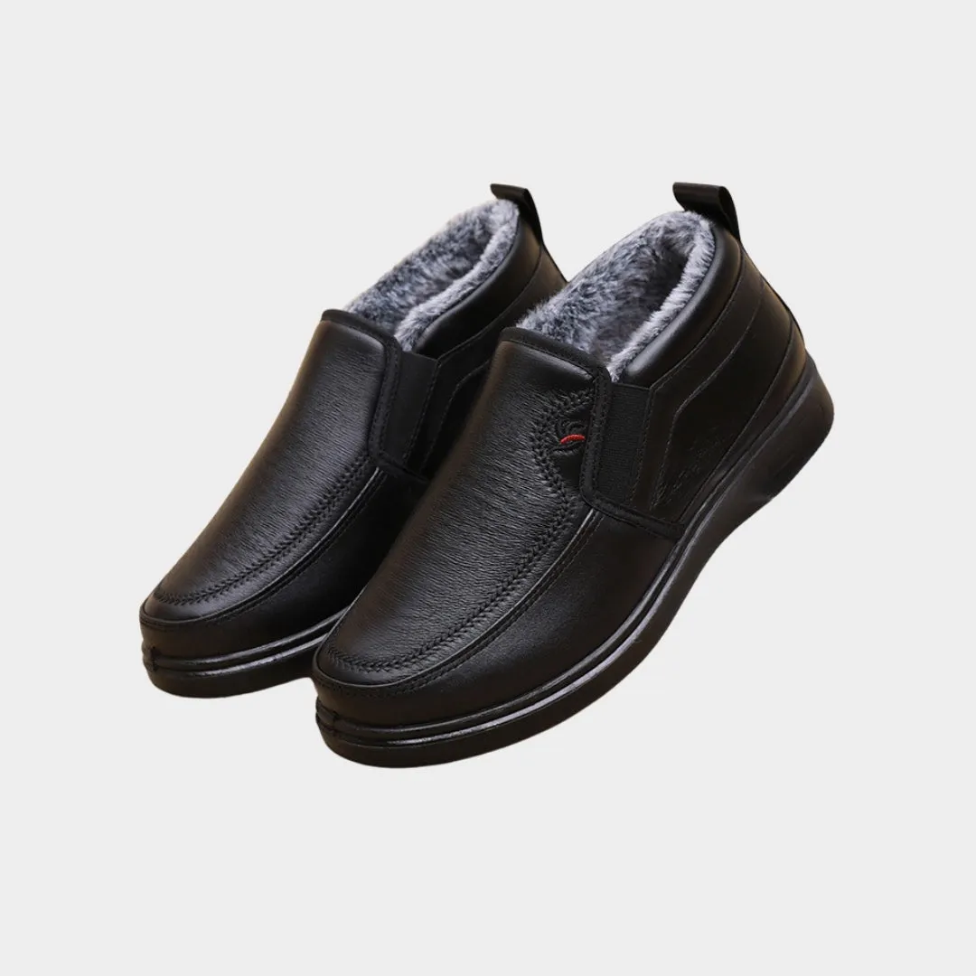 Mens Winter Cotton Shoes - Waterproof Anti-Slip Plush Warm Casual Snow Boots, Flat Sole Comfort Shoes, Black, Brown