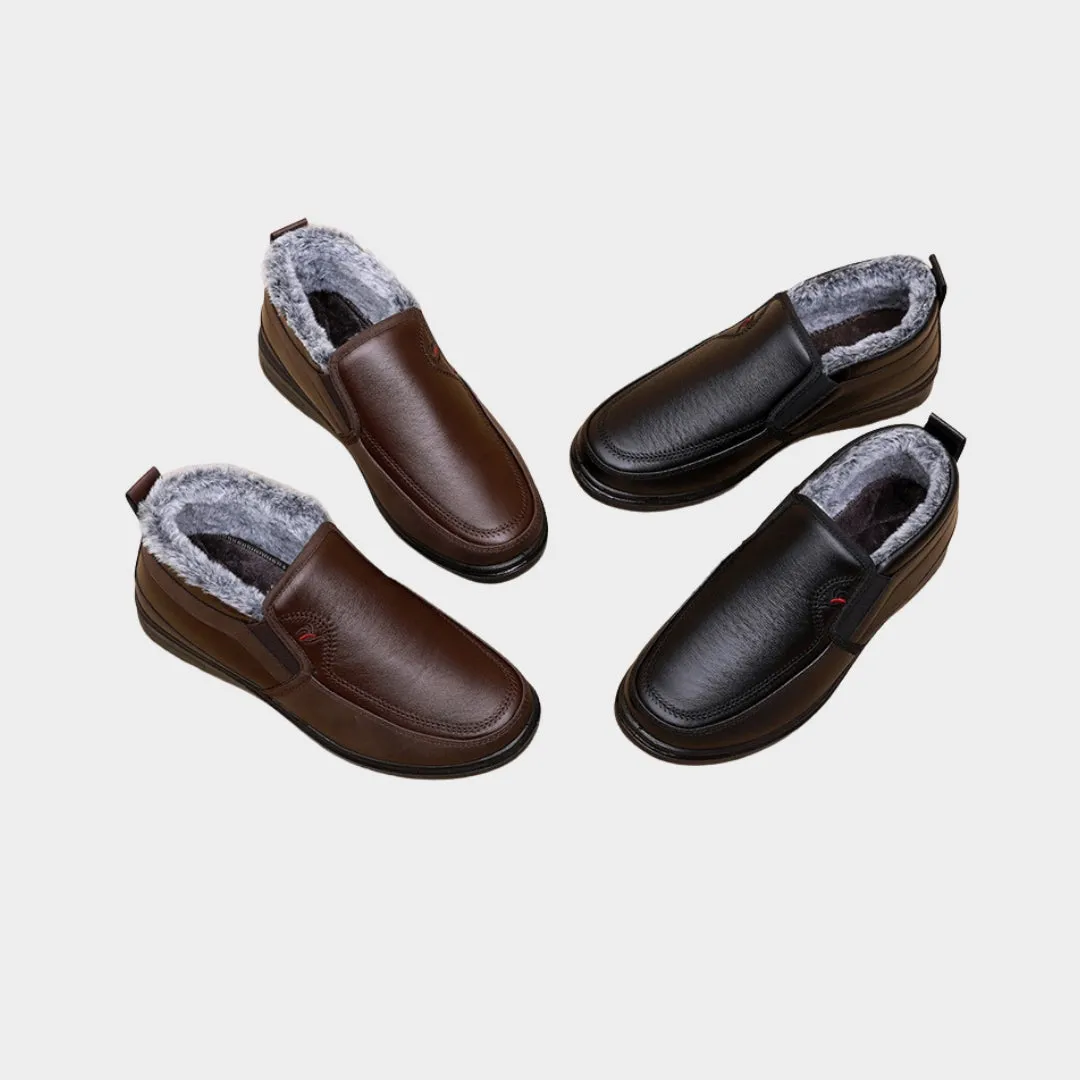Mens Winter Cotton Shoes - Waterproof Anti-Slip Plush Warm Casual Snow Boots, Flat Sole Comfort Shoes, Black, Brown