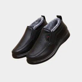 Mens Winter Cotton Shoes - Waterproof Anti-Slip Plush Warm Casual Snow Boots, Flat Sole Comfort Shoes, Black, Brown