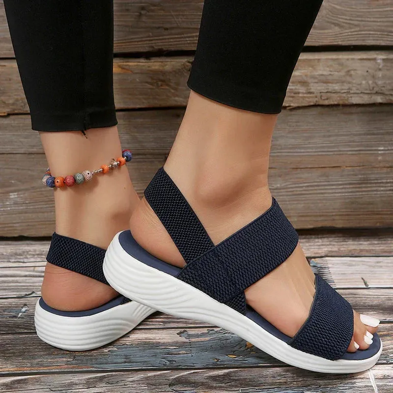 Raylynn - Elastic Fabric Knit Strap Wedge Sandals