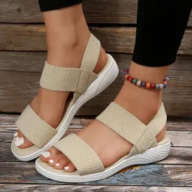 Raylynn - Elastic Fabric Knit Strap Wedge Sandals