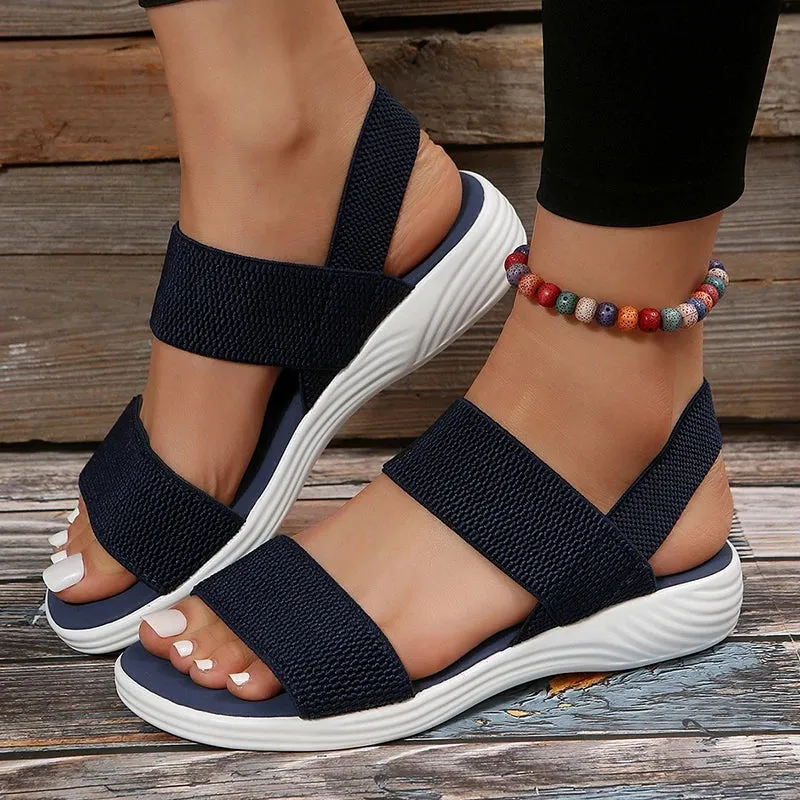 Raylynn - Elastic Fabric Knit Strap Wedge Sandals