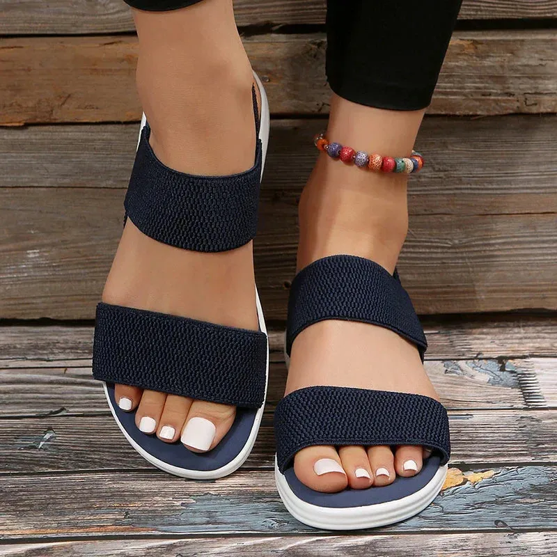 Raylynn - Elastic Fabric Knit Strap Wedge Sandals