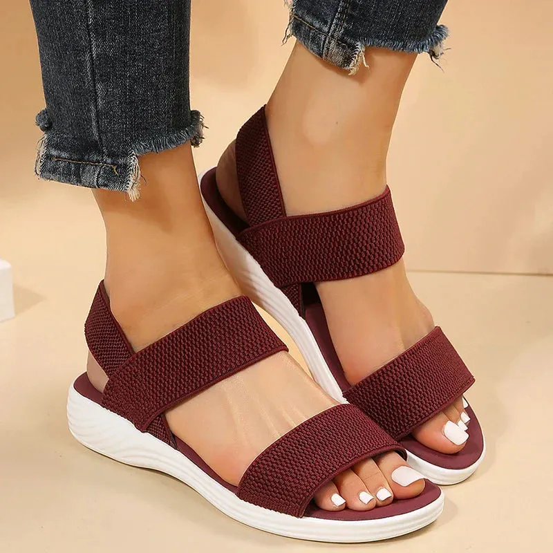 Raylynn - Elastic Fabric Knit Strap Wedge Sandals