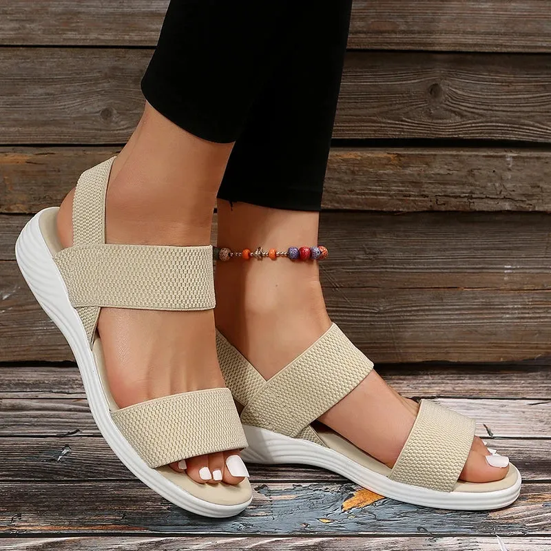 Raylynn - Elastic Fabric Knit Strap Wedge Sandals