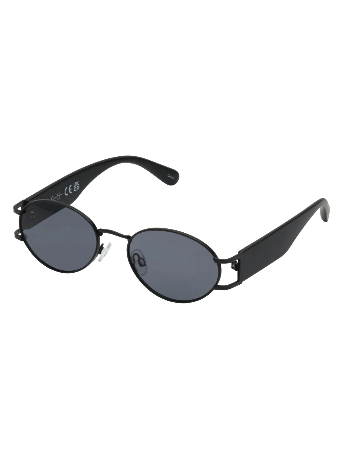 Retro Vintage Metal Oval Sunglasses in Black