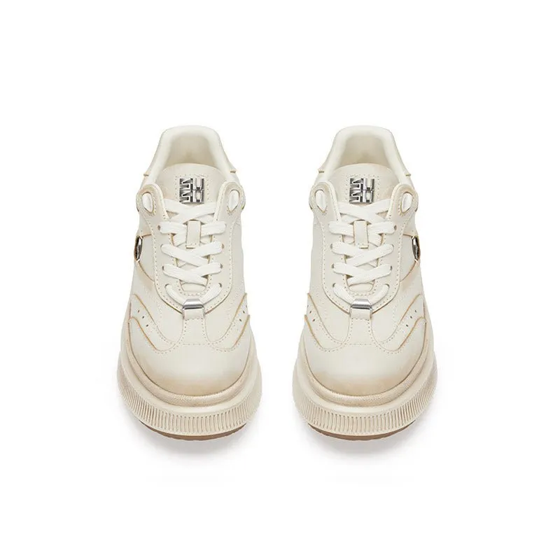Vintage Rubbed Color Coin Thick Sole Derby Shoes White