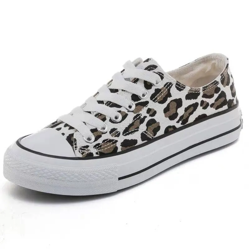 Women Flats Leopard Lace up Comfort Shoes
