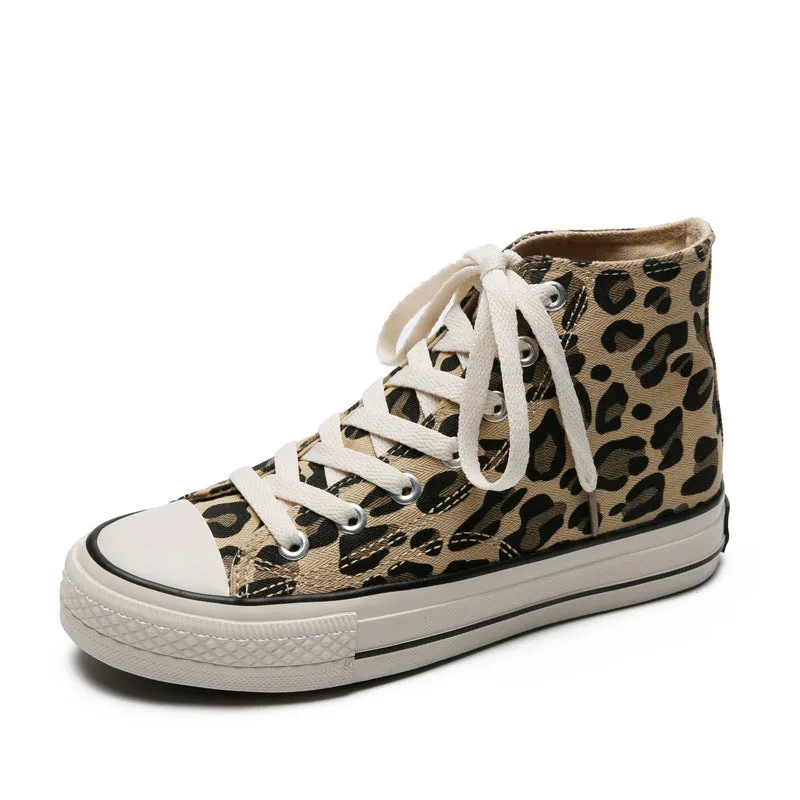 Women Flats Leopard Lace up Comfort Shoes
